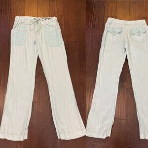 Y2k Miss Me Cargo Wide Leg Pants Linen mint green L 34x42 Macgirl Rave Low Rise